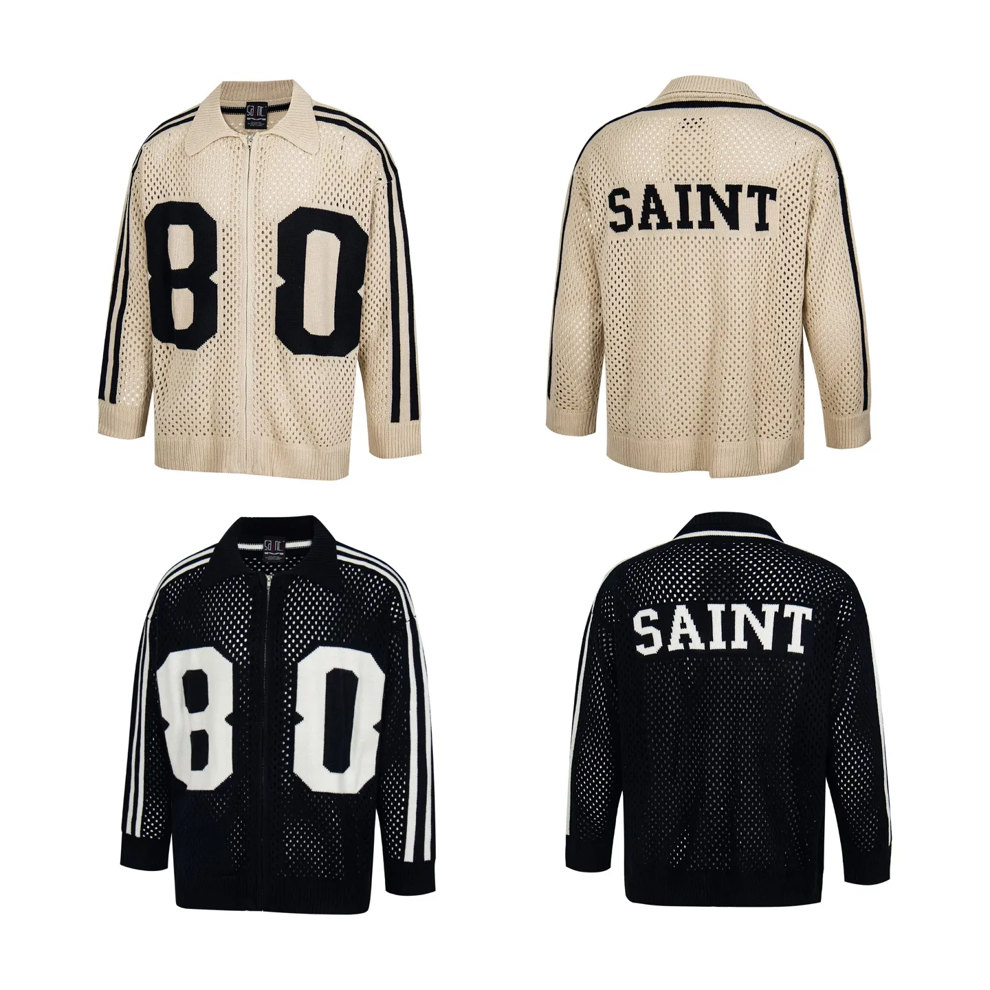 Model No. S02# saint knitted sweater hollow letter printed zipper jacket Color: black apricot Size: SMLXL P210